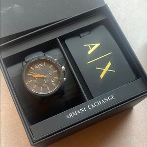Armani Exchange Men's Black and Gold Watch
